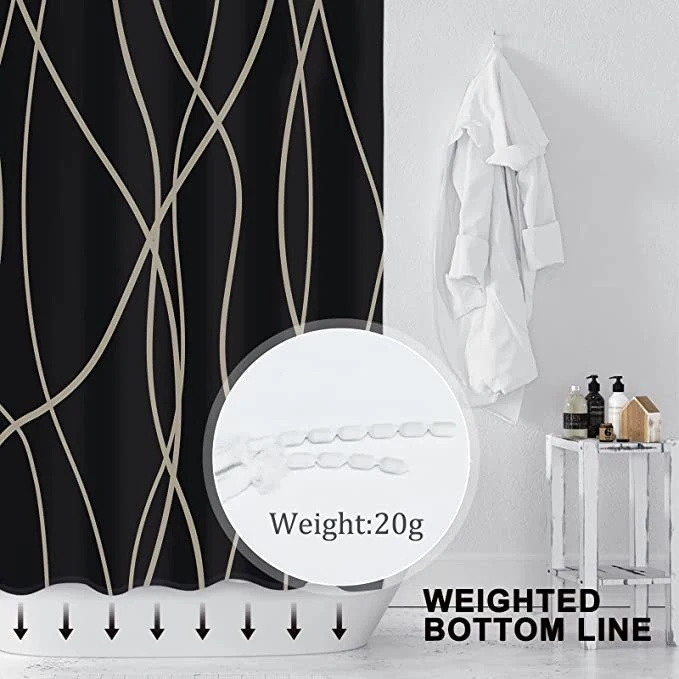 Grey and White Striped Fabric Shower Curtain for Bathroom