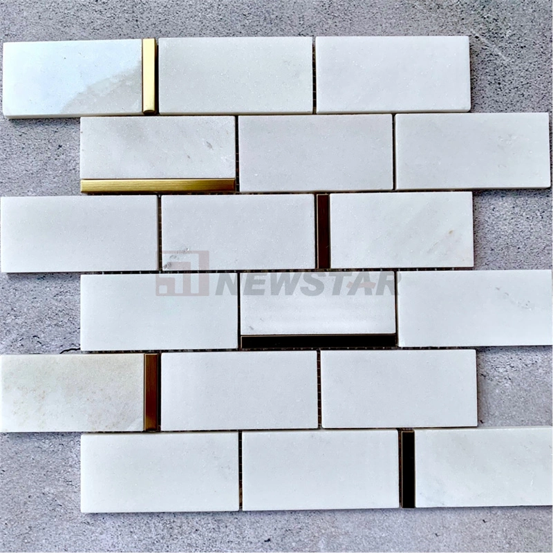 Ins Style Mosaic Tile Natural Marble Metal Mosaic Tile Stone Puzzle Wall Tile Floor Tile