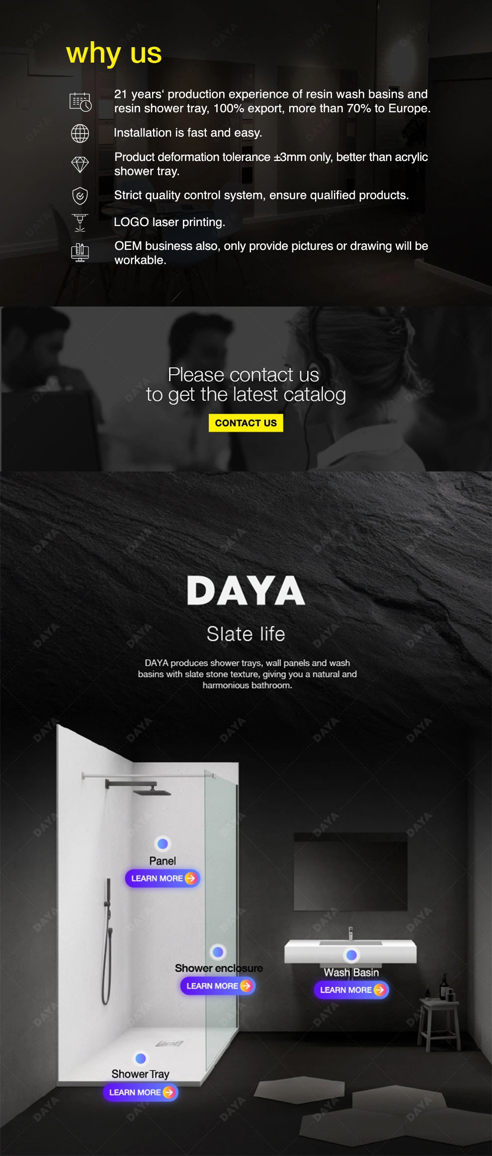 Daya Tile Shower Pan Design Walk in Shower Base Integrated Hot Sale Shower Tray