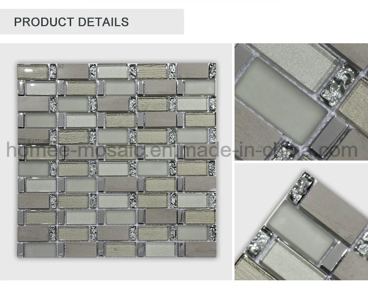 Cheap Home Material Stone Blend Glass Gray Random Strip Glass Mosaic Tile