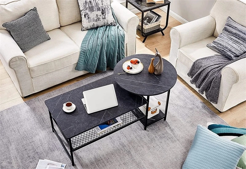 Black Marble Effect Wood Coffee Table for Livinig Room