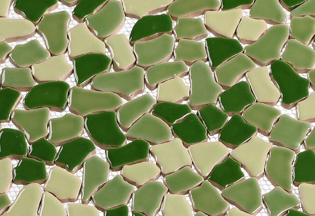 Green Tile Home Decor Wall Panel Irregular Ceramic Pebble Mosaic