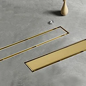 24 Inch Shower Linear Gold Drain Reversible 2-in-1 Cover Tile Insert Grate