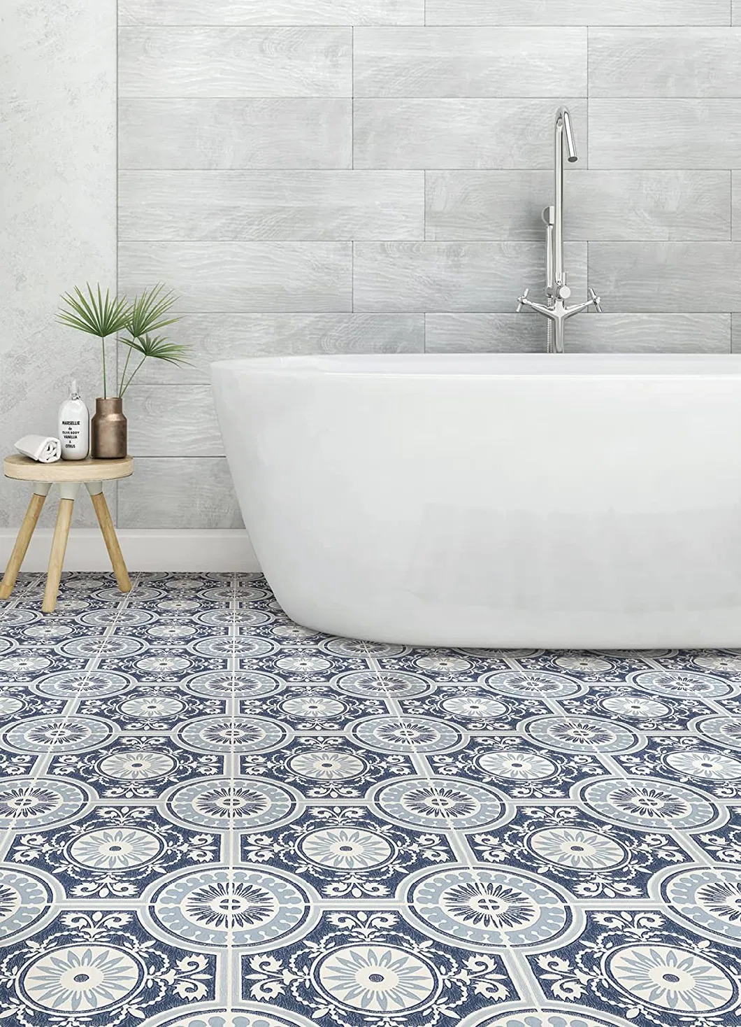 Blue Ezra Vinyl Peel &amp; Stick Floor Tiles Square