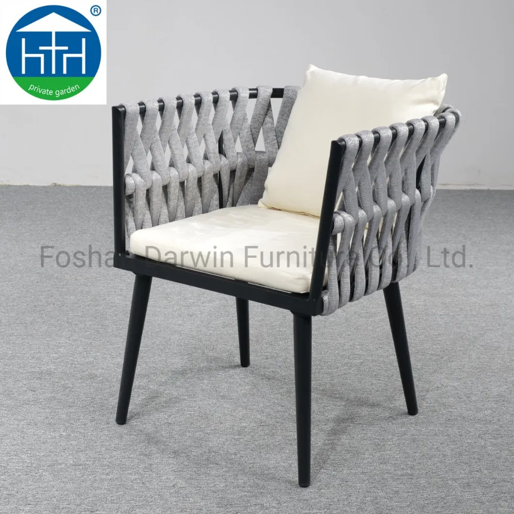 Rope Woven Teak Frame Dining Table and Chairs for Dining Room