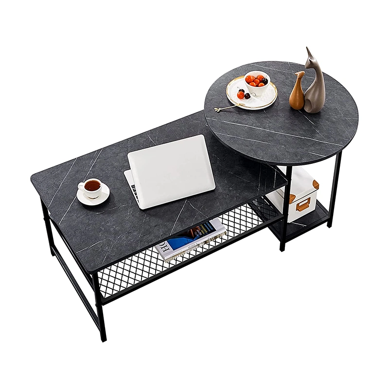 Black Marble Effect Wood Coffee Table for Livinig Room