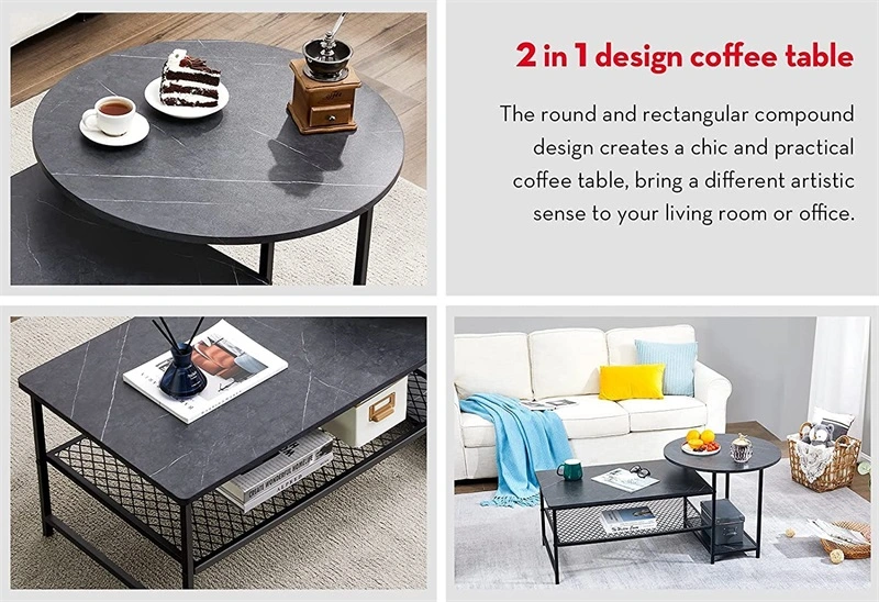 Black Marble Effect Wood Coffee Table for Livinig Room