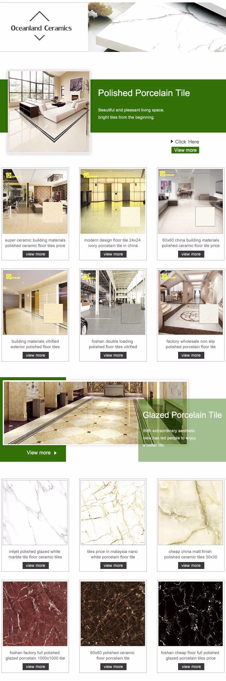 Multi Size Porcelain Full Polished Glazed Tiles for Floor