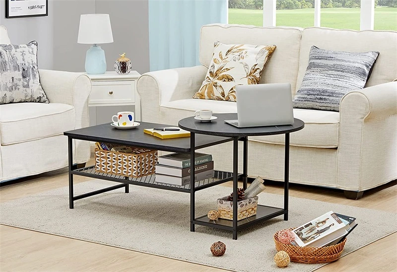 Black Marble Effect Wood Coffee Table for Livinig Room