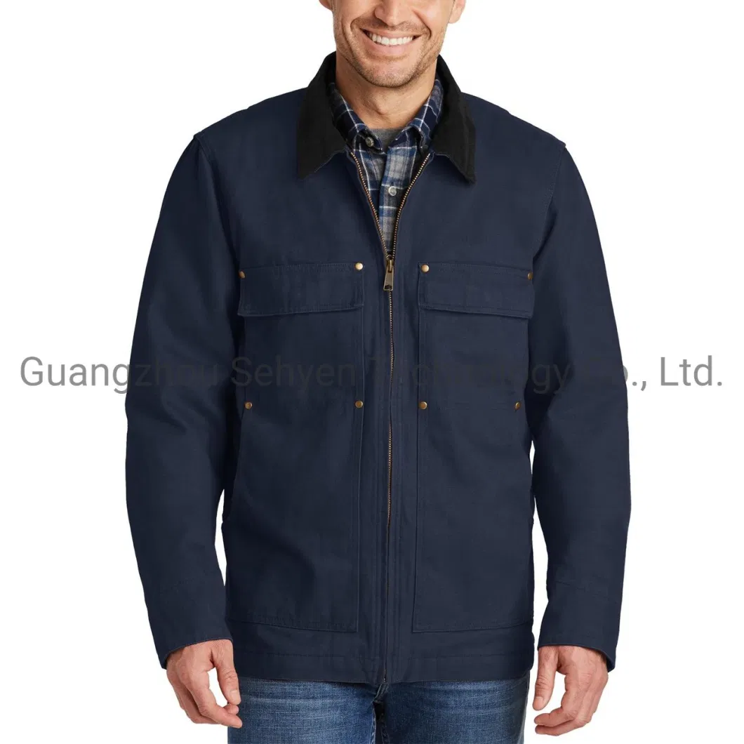 Custom Washed Duck Cloth Chore Coat Navy Blue