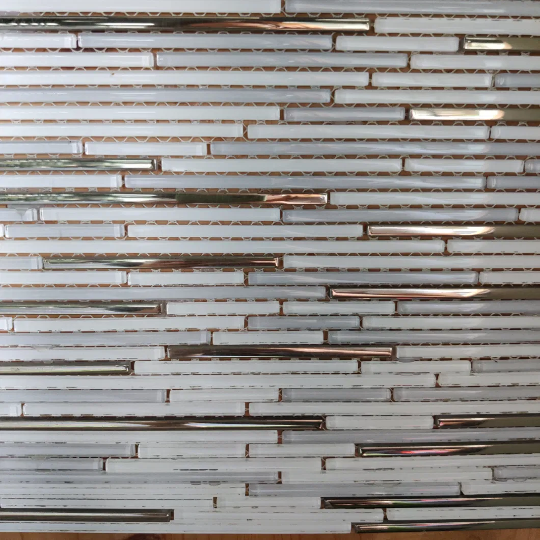 Thin Strip White Gray Glass Mosaic Tile for Kitchen Design