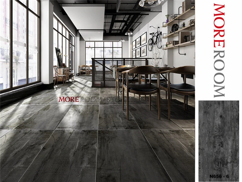 Dark Black Wooden Grain Plank Porcelain Floor and Wall Tile