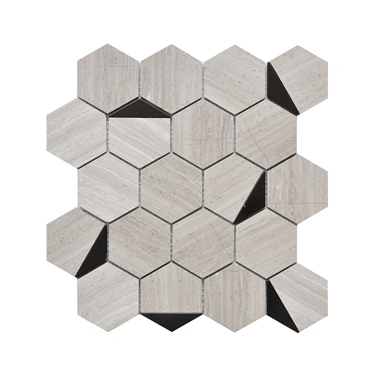 Newstar Marble Metal Mosaic Tile Bathroom Kitchen Light Luxury Black and White Geometric Floor Tile Hexagonal Mosaic Wall Tile