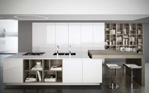 Modern UV Lacquer Kitchen Cabinets with Quartz Countertop