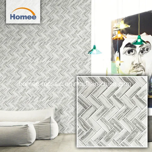 Grays Art Deco Herringbone Glass Wall Mosaic Tiles for Bathroom