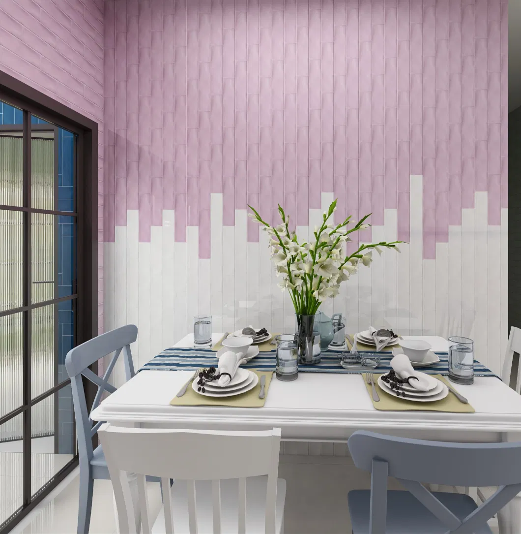 Pastel Marcaron Color Subway Tiles Interior Wall Tiles Glossy, Wavy 75X300