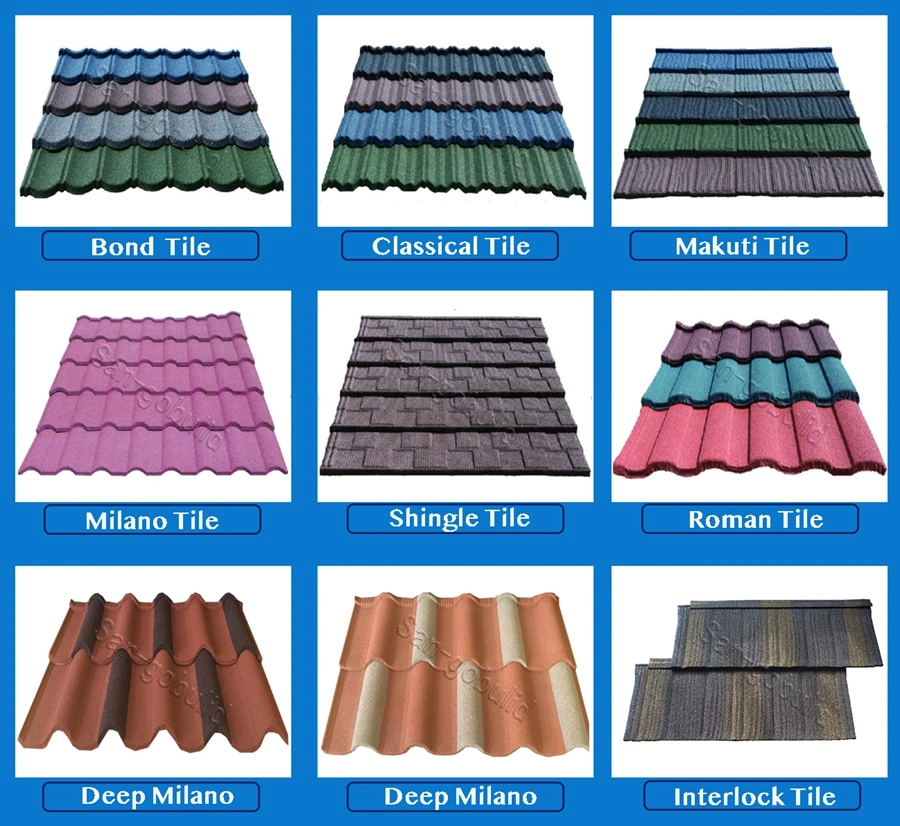 Black Red Green Blue Gray Color Stone Coated Classic Roman Metal Aluminum Zinc Steel Roofing Tiles