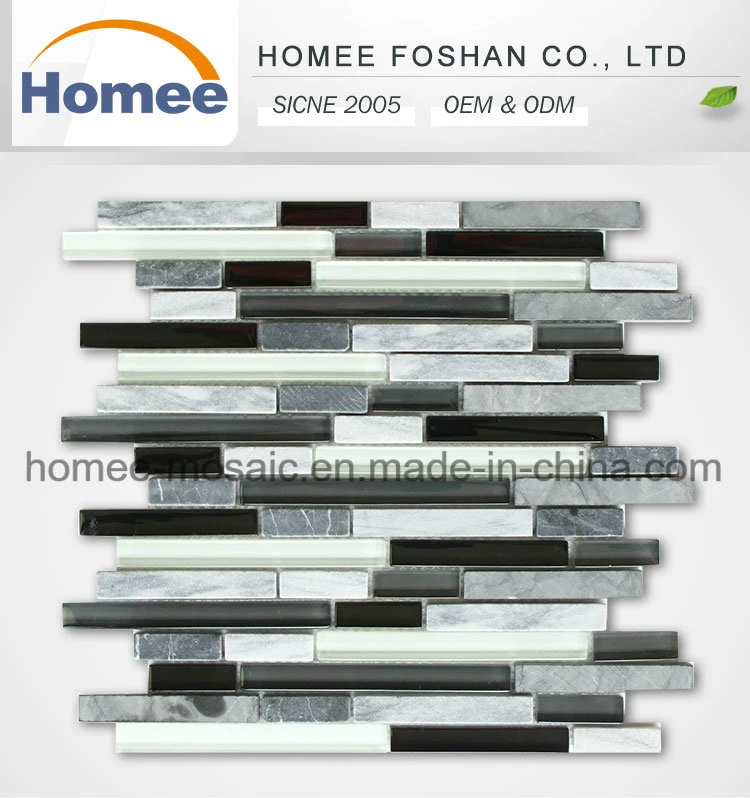 Home Decoration China Factory Luxurious Modern Gray Glass Stone Mix Mosaic