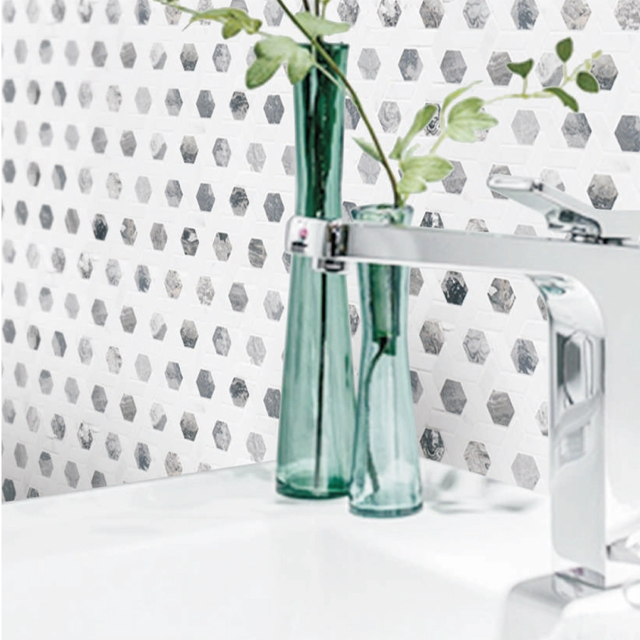 Kitchen Bathroom Decor Carrara White Marble Mosaic Floor Tile Hexagon Tile