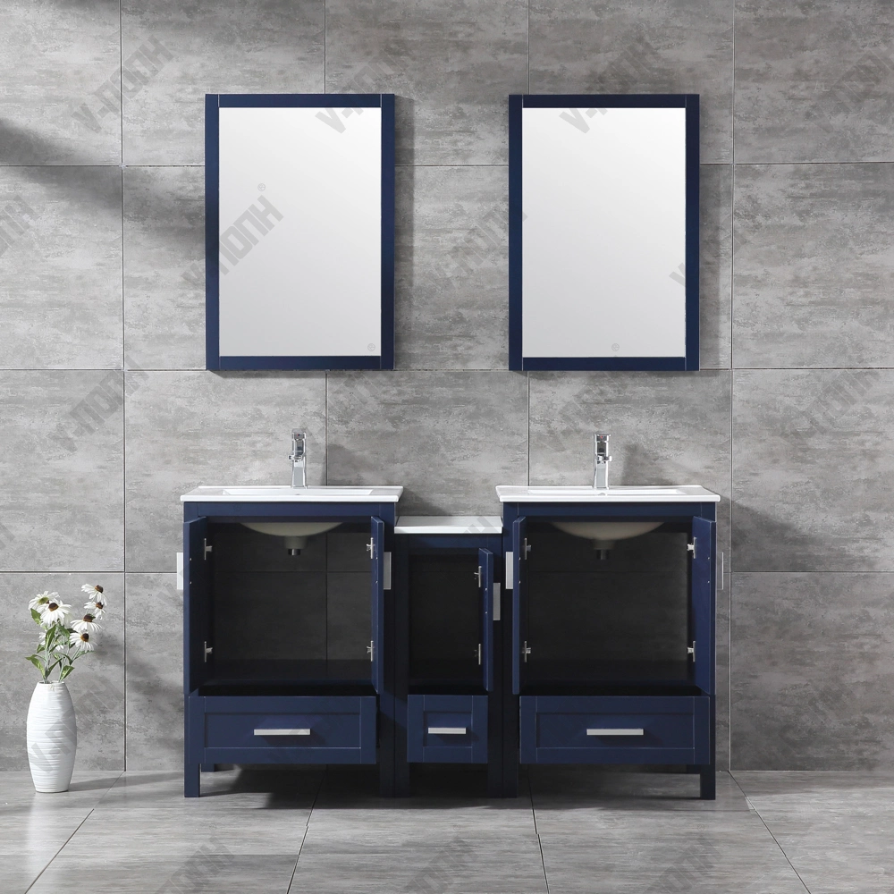 60 Inch Solid Wood Navy Blue Free Standing Bathroom Vanity