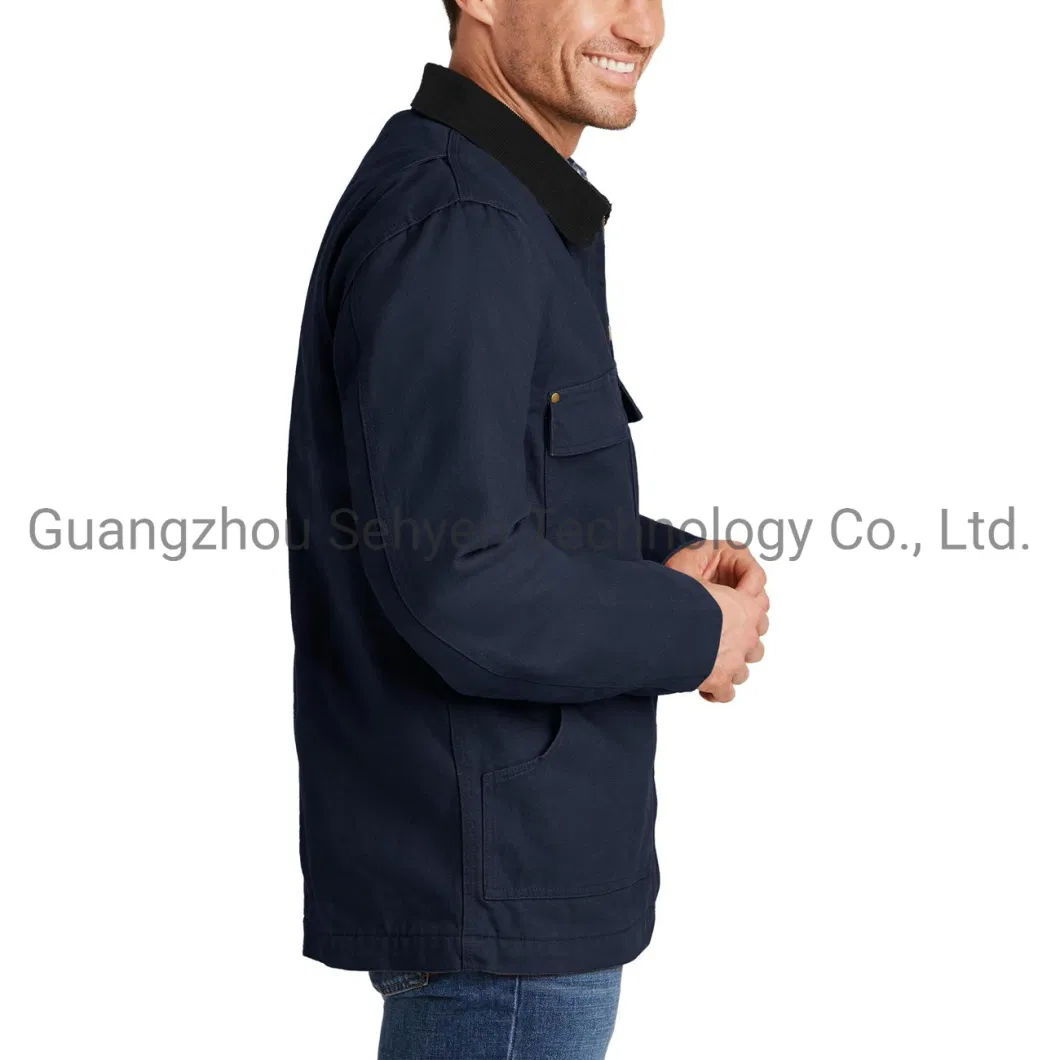 Custom Washed Duck Cloth Chore Coat Navy Blue