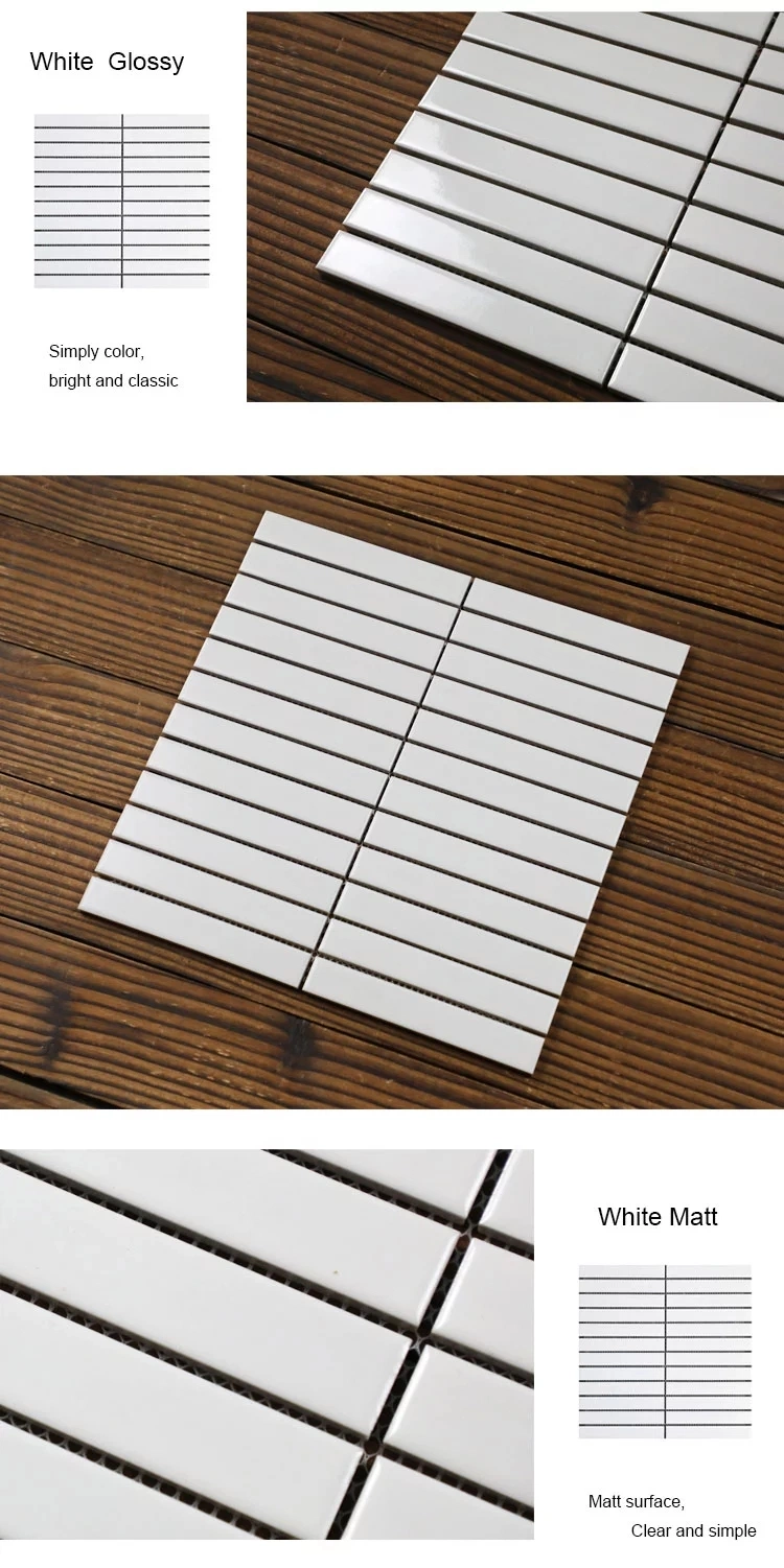 Simple Strip Shape Black and White Ceramic Subway Porcelain Mosaic Tile for Bathroom and Kitchen Backsplash