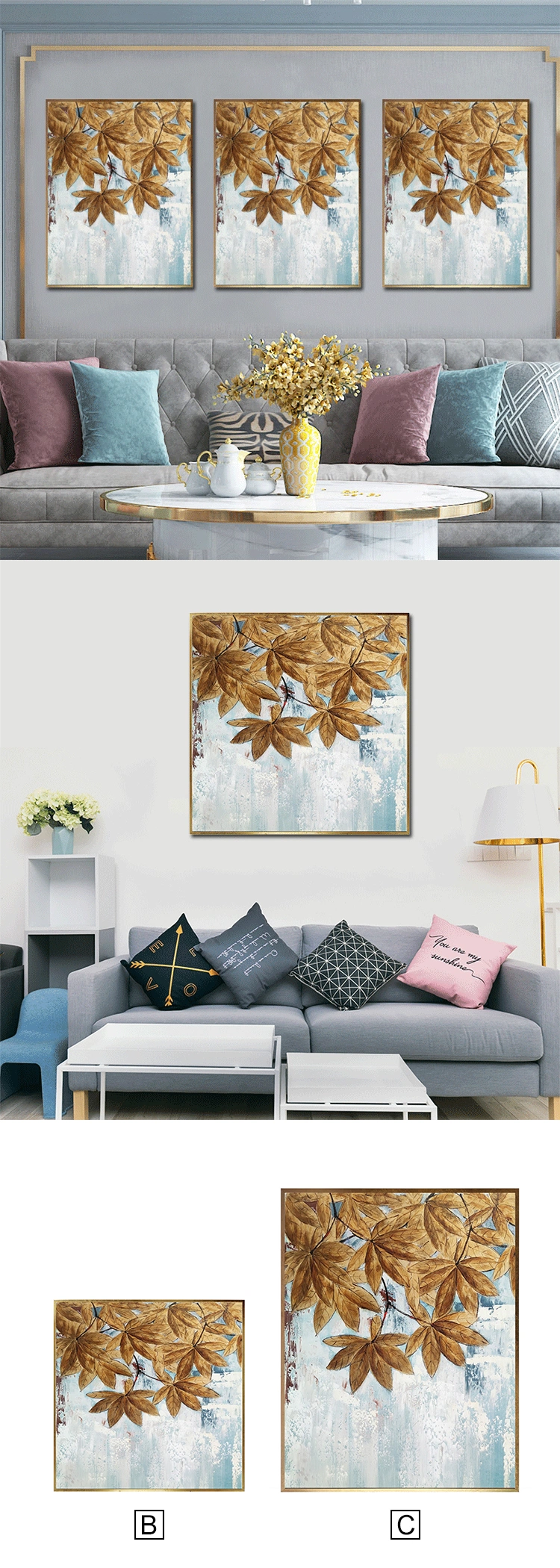 Abstract Nordic Handmade Maple Leaf Decorative Oil Art Paintings for Living Room Wall