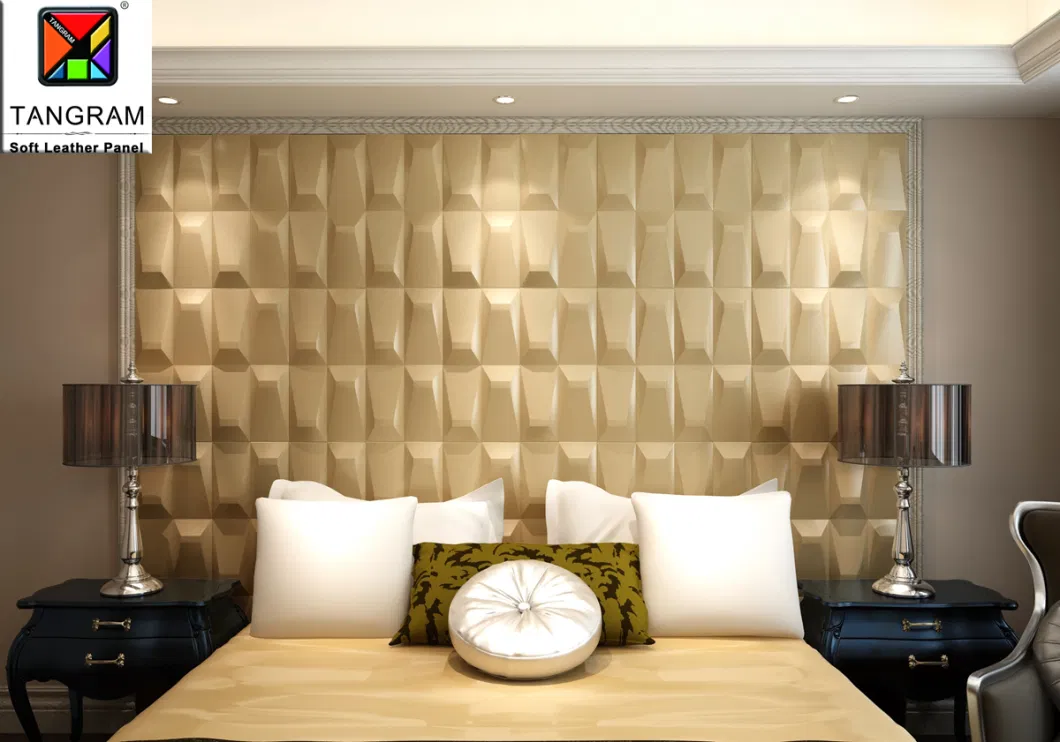 Bedroom Furniture 3D Soft Wall Tiles Synthetic PU Leather Wallpaper