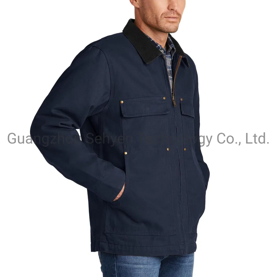 Custom Washed Duck Cloth Chore Coat Navy Blue