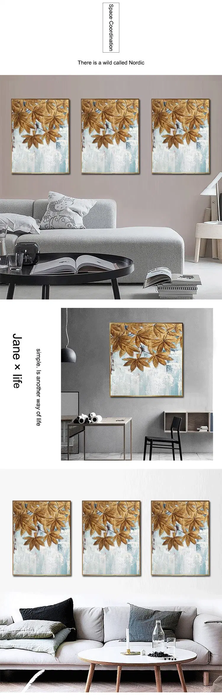 Abstract Nordic Handmade Maple Leaf Decorative Oil Art Paintings for Living Room Wall