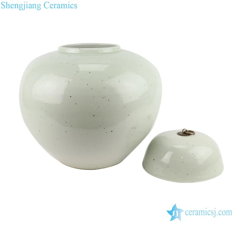 White Porcelain Round Jewelry Storage Holder Ceramic Lidded Jars with Copper Ring