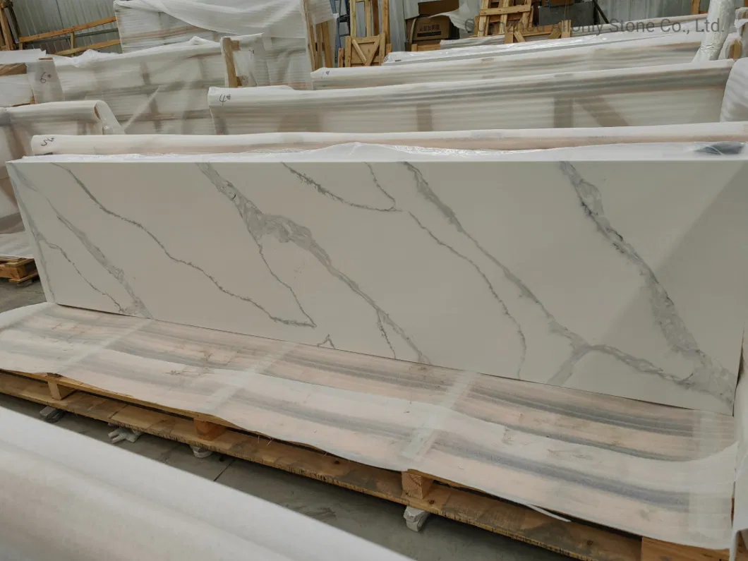 Artificial Stone Calacatta White Quartz Countertop with Gray Veins for Kitchen