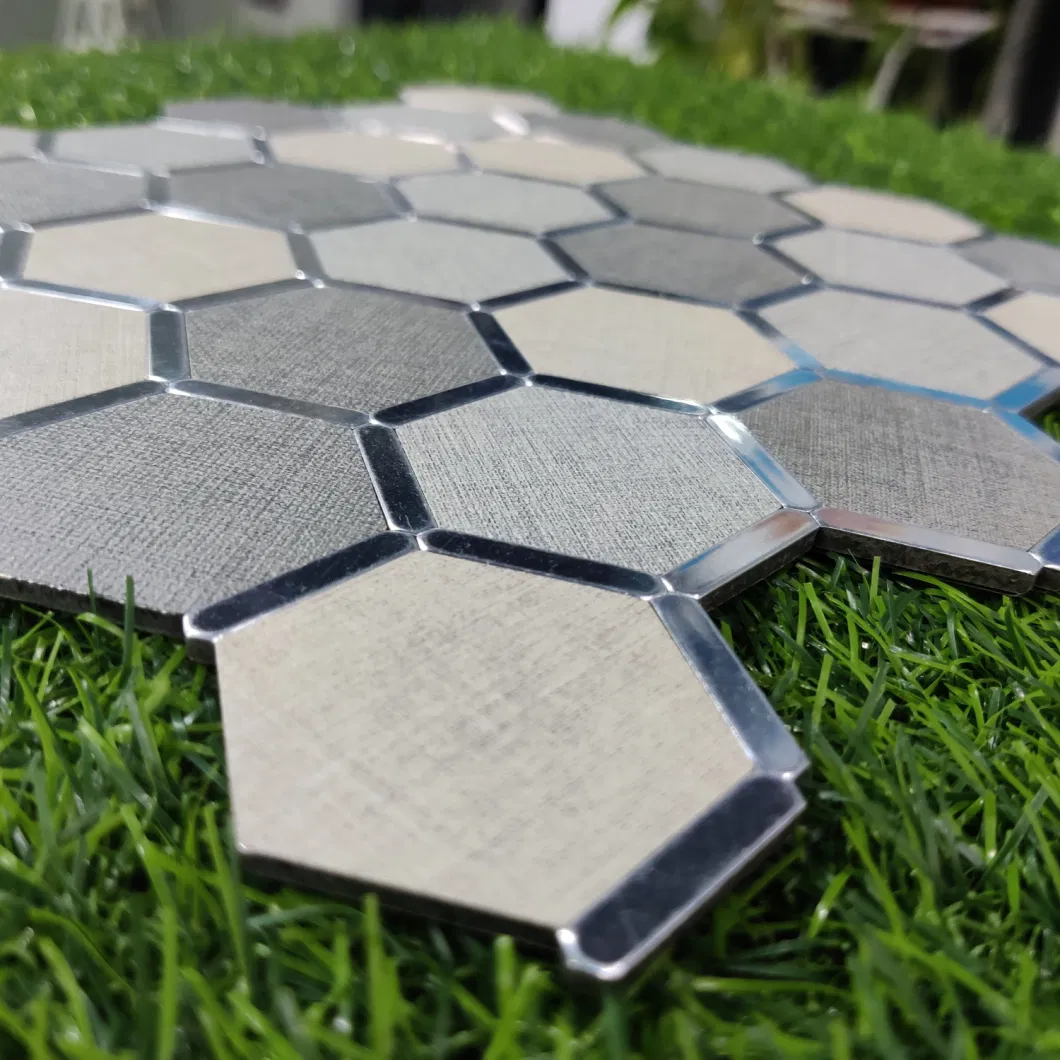 Hexagonal Gray Mix Beige Aluminum Plastic Fabric Design Mosaic Tile