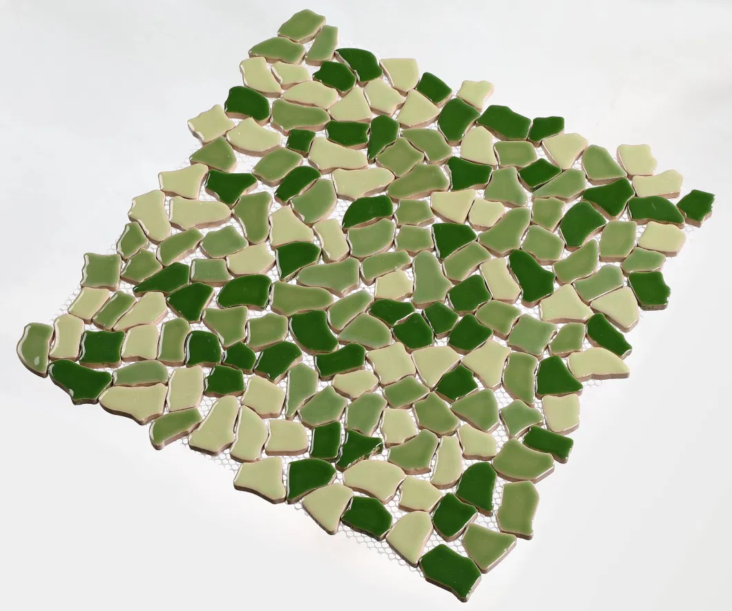 Green Tile Home Decor Wall Panel Irregular Ceramic Pebble Mosaic