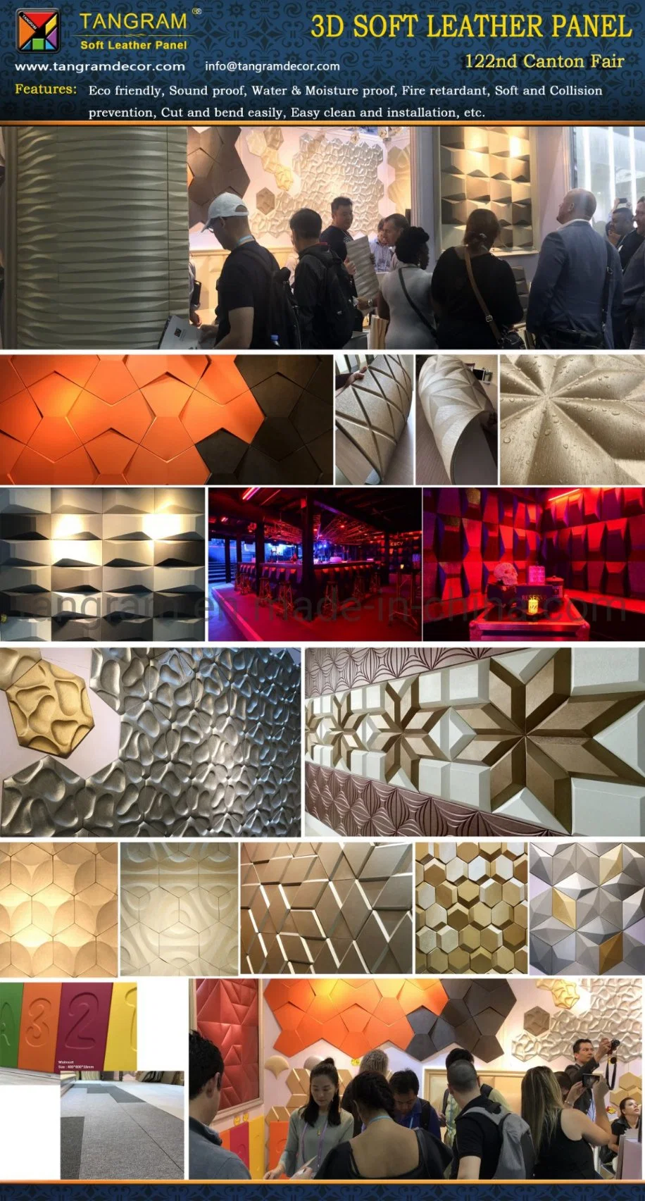 Living Rooms Interior Wall Tile Design, PU Leather Wall Tile Mosaic, Modern 3D Wall Foam Sticker Tiles