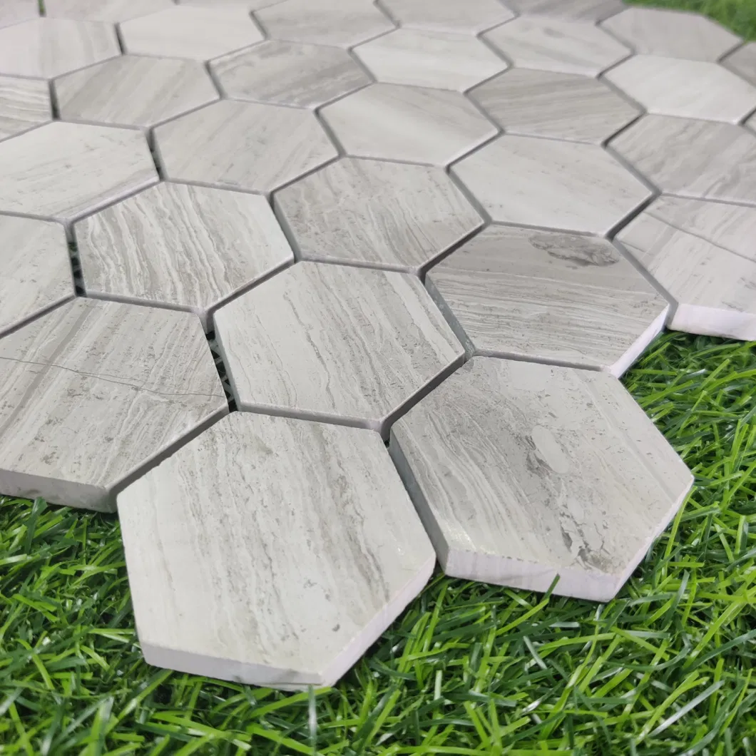 Hexagonal Gray Wood Marble Wall Decoration Mosaic Tile