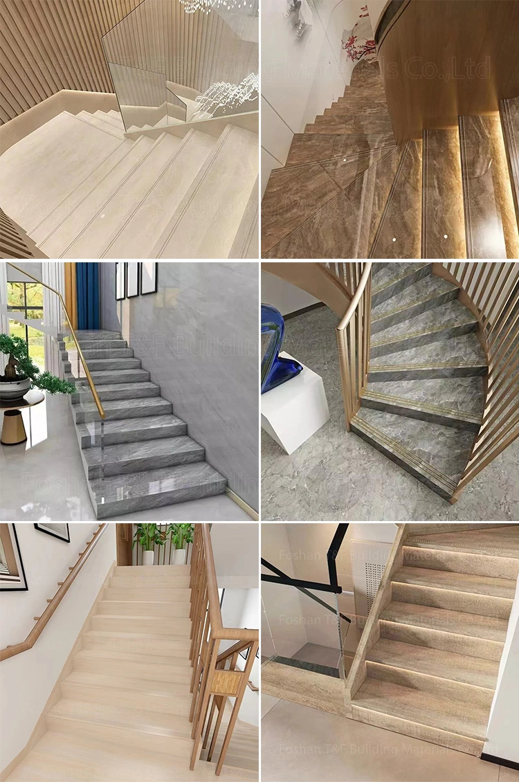 Non Slip Marble Look Porcelain Stairs Design Tiles Staircase Steps Tiles