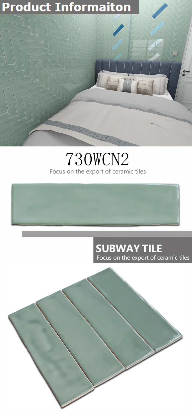 75X300 New Design Dark Green Wave Edge porcelain Subway Ceramic Tiles for House Decoration