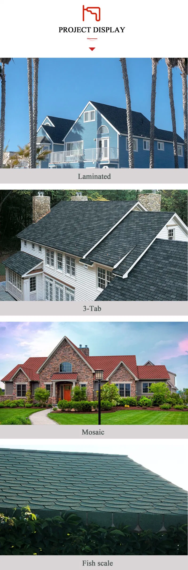 Fireproof Wooden House Asphalt Roofing Shingles