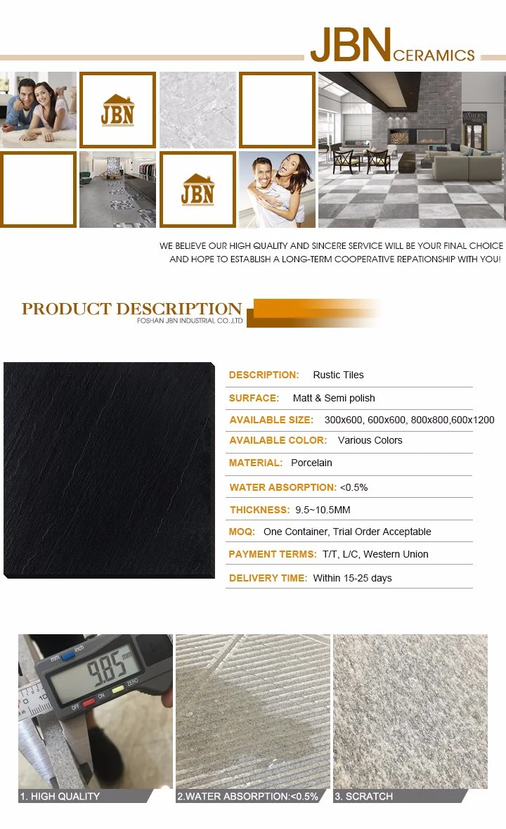 600X600mm Pure Black Rustic Porcelain Floor Tile (JT6002D)
