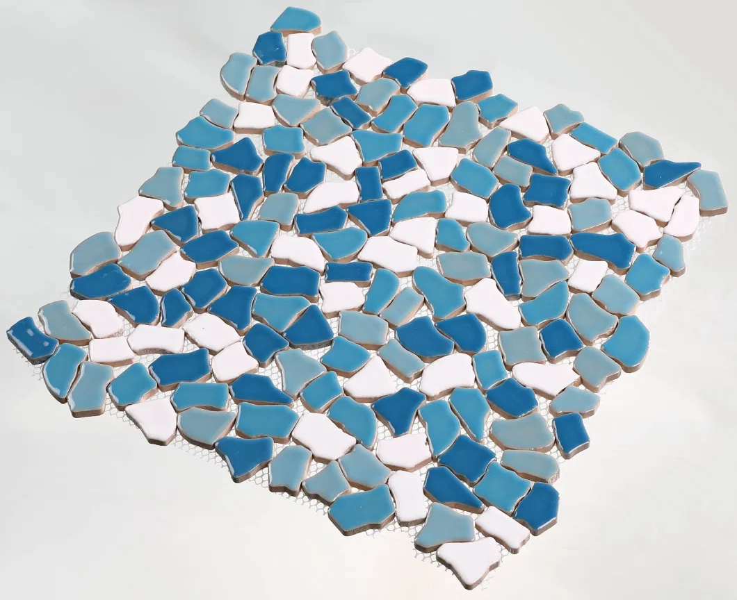 Blue Decorative Tile Ireegular Ceramic Pebble Mosaic Wall Tile