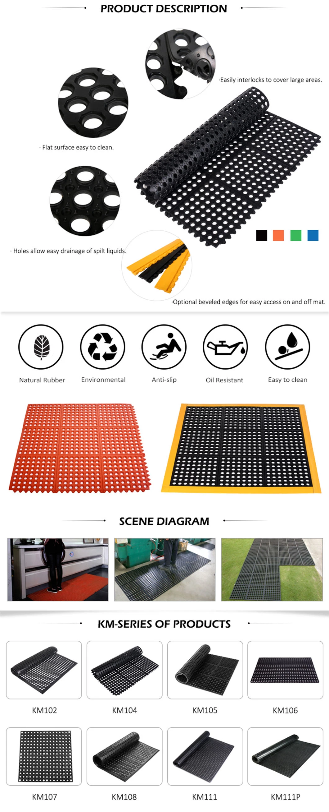 Commercial Hollow Safety Anti Slip Rubber Interlocking Kitchen Floor Tiles