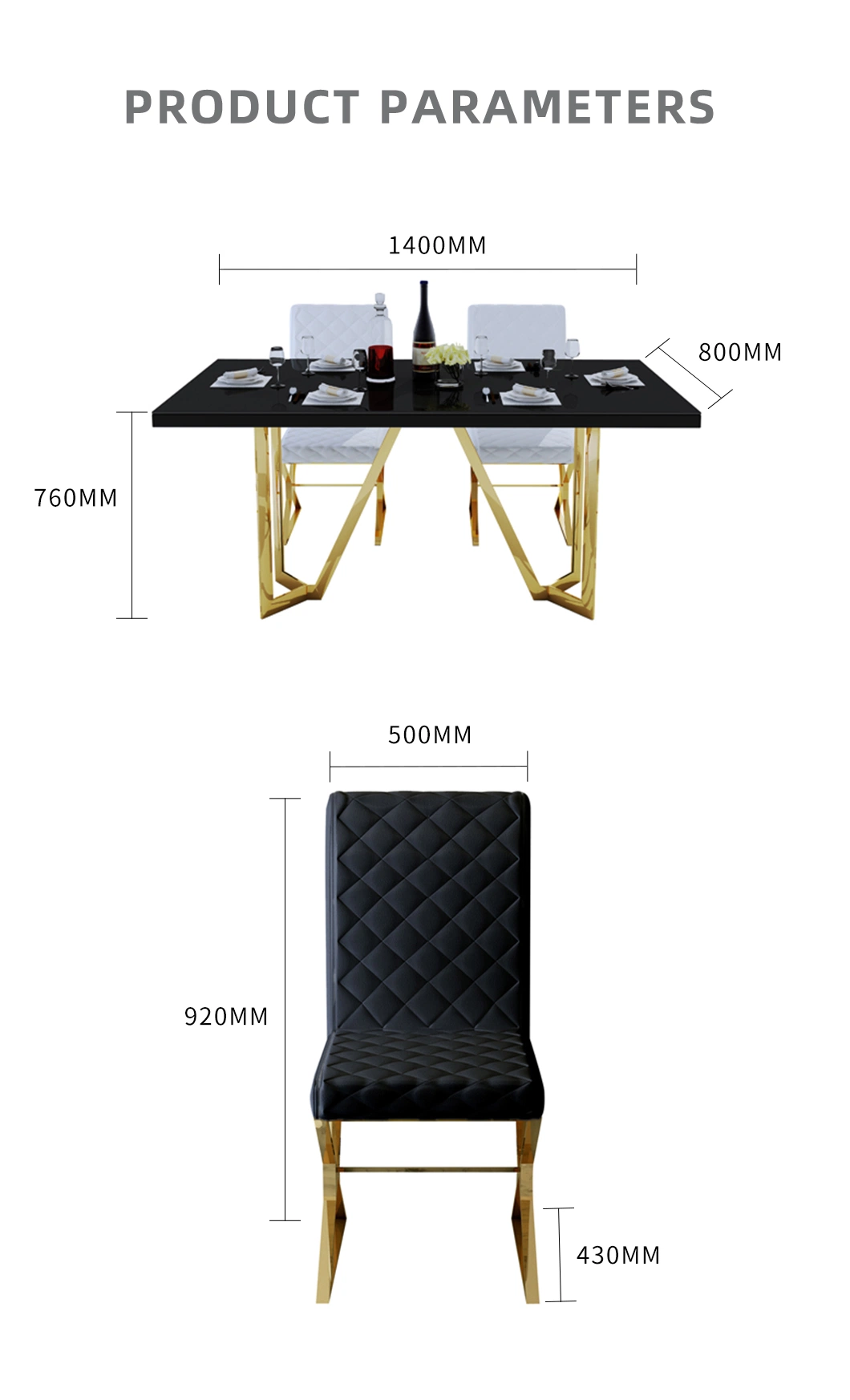 Modern Stainless Steel Hotel Restaurant Dining Set Rectangular Large Dining Table