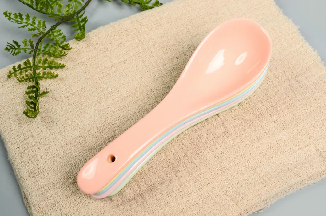 Custom Design Spoon Color Clay High End Shiny Thick Full Red Ceramic Handle Simplicity Salad Soup Spoon