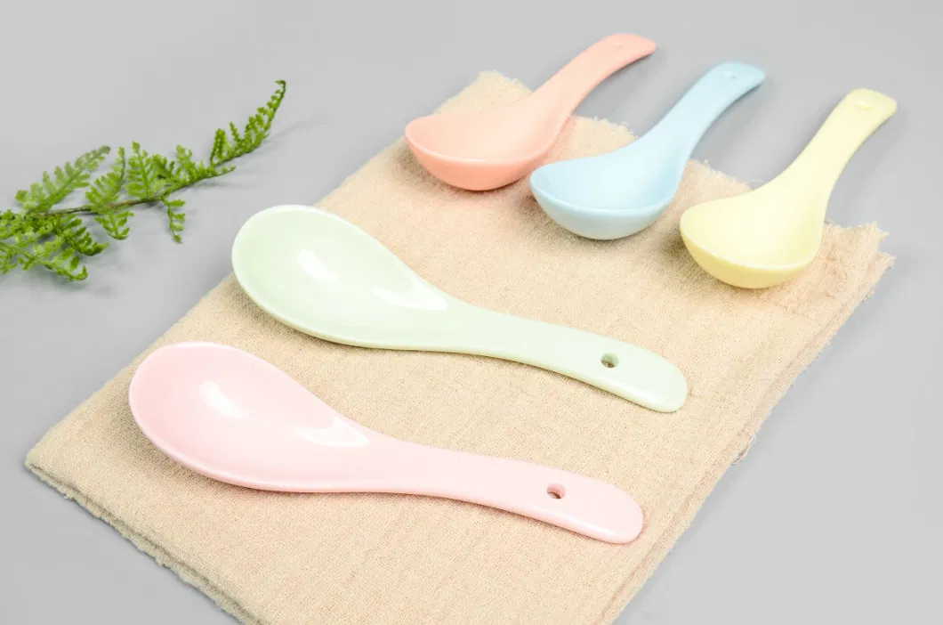 Custom Design Spoon Color Clay High End Shiny Thick Full Red Ceramic Handle Simplicity Salad Soup Spoon