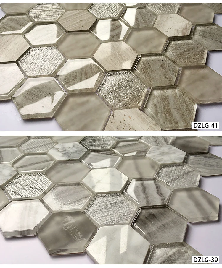 China Supplier 300X300mm Hexagonal Shape Glass Mosaic Tiles