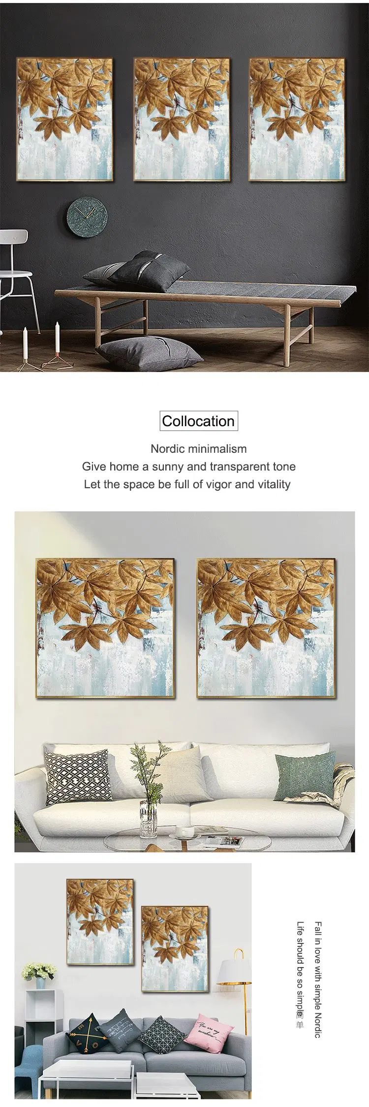 Abstract Nordic Handmade Maple Leaf Decorative Oil Art Paintings for Living Room Wall