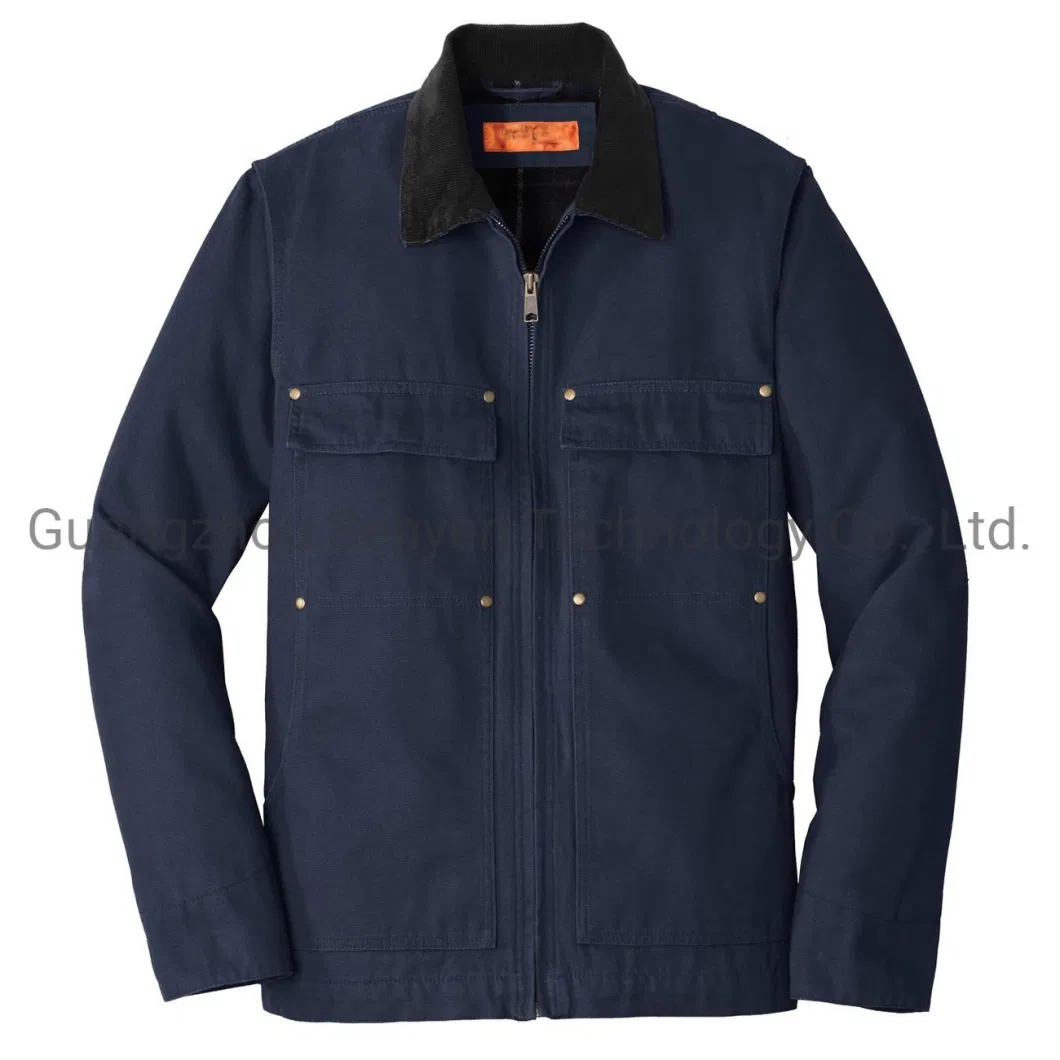 Custom Washed Duck Cloth Chore Coat Navy Blue