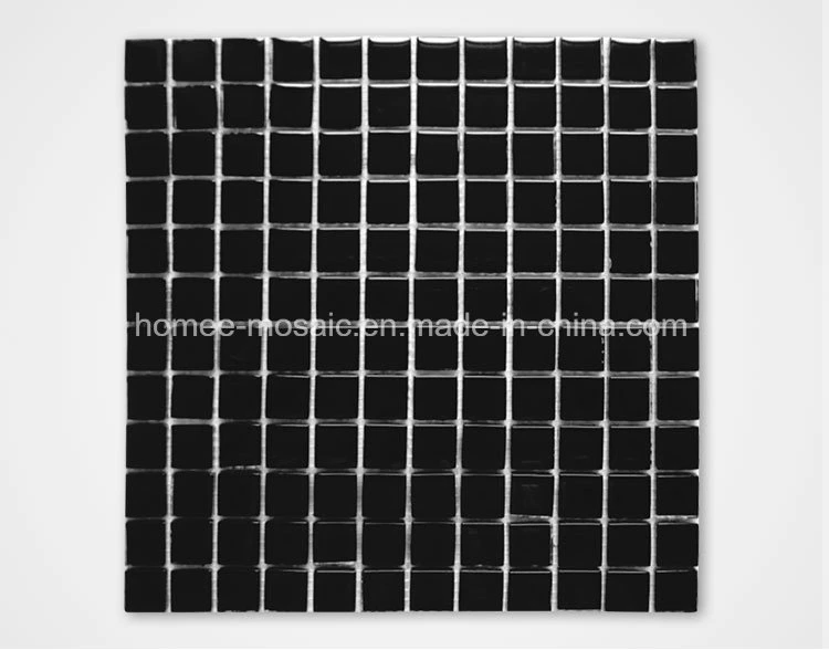 Interior Glossy Decorative Wall Square Shape Black Color Glass Mosaic Tile
