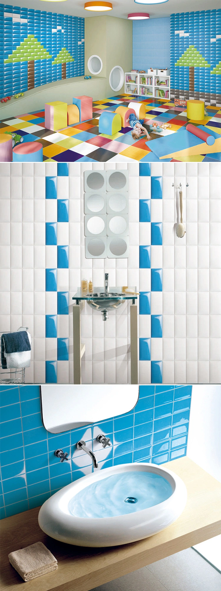 Large Format Backsplash Matte or Shiny Ice Blue Subway Tile